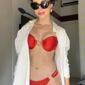 Orange Brazilian Bikini Set for Women, Underwire Swimsuit with Gold Hardware